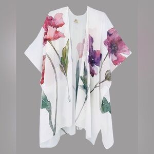 JC SUNNY FASHION White-Multi Floral Painting Kimono Cardigan NWT
